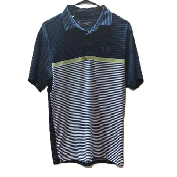 Under Armour Blue & White Striped Polo Shirt | Performance Dri-Fit | Men’s Size - Picture 1 of 5